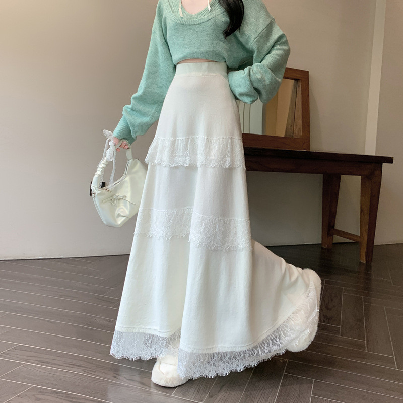 Brokat Renda Longgar Baru+Rok Panjang Rok Payung Rok Setengah