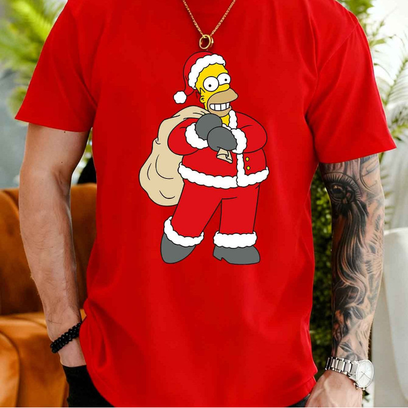 Summer Men's Casual Short-sleeved T-shirt with Holmes Simpson Santa Claus Print Pattern Simpson Auth
