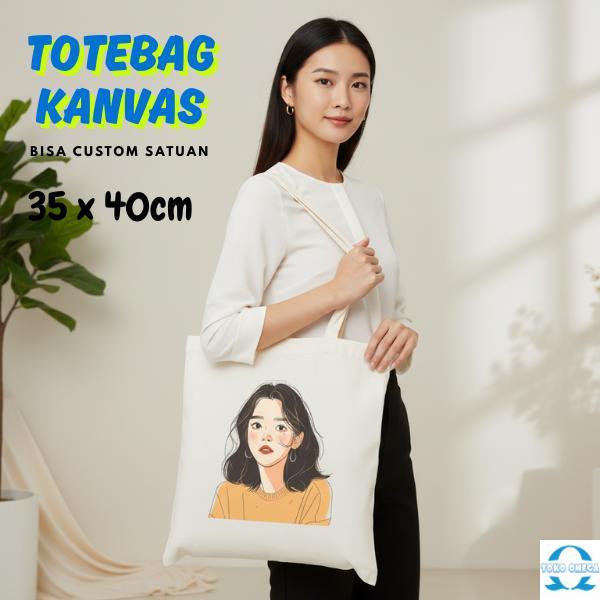 Totebag Kanvas Putih Premium Custom 35x40 Cm | Resleting Kuat, Cocok Untuk Seminar, Souvenir Event &