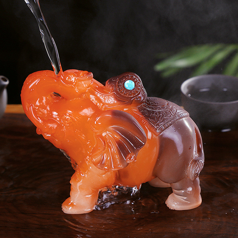 Resin Handcrafted Gift Color Change TeaPet Chinese Tea Set kungfu Tea Pet Lucky Elephant Feng Shui D