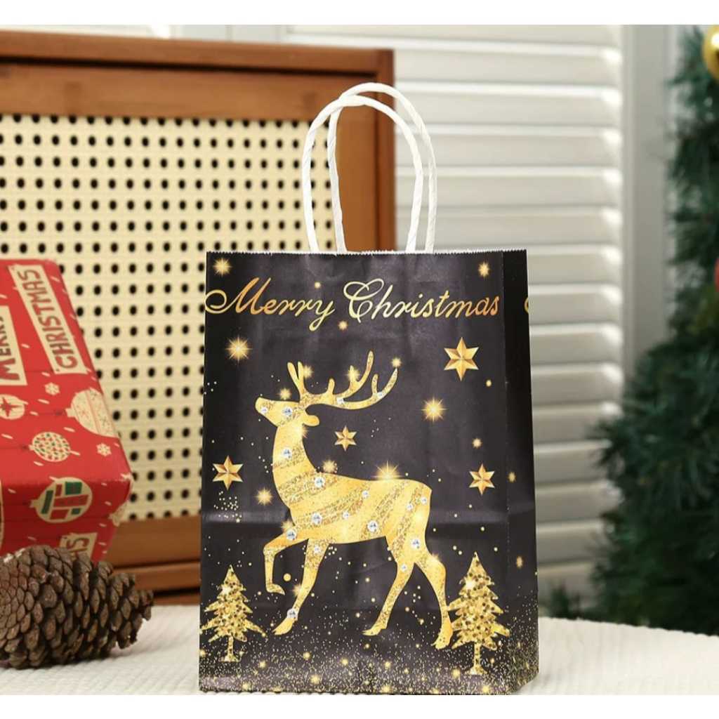 GIFT PAPERBAG NATAL HADIAH HAMPERS FOIL EMAS GOODIE BAG SNACK CANDY KADO CHRISTMAS