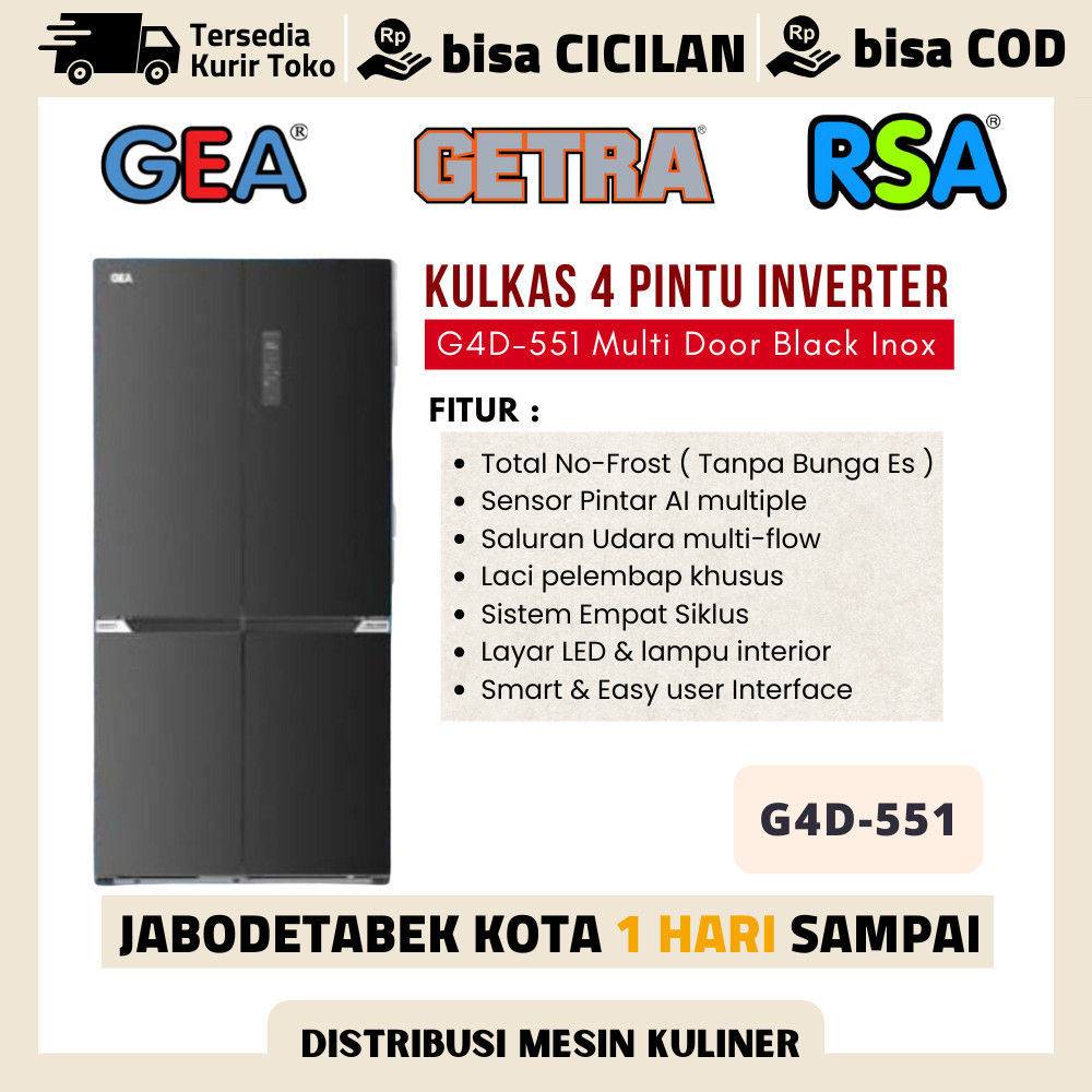Gea G4D 551 G4D-551 Kulkas Side By Side 4 Pintu Inverter 551 Liter