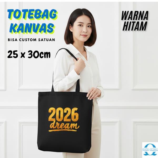 Totebag Custom Kanvas Hitam Tebal 25x30 Full Color Printing Cocok untuk Mahasiswa Karyawan dan Daily