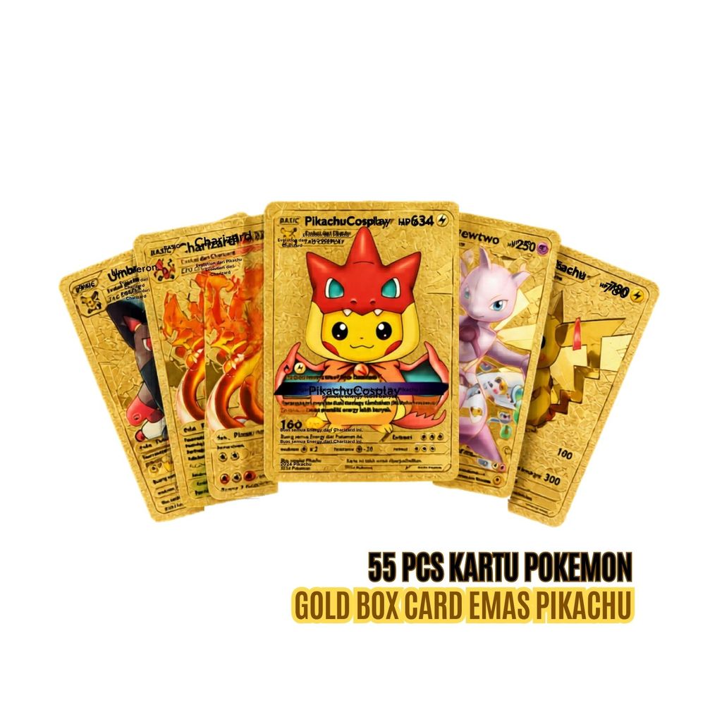 55pcs Kartu Pokemon Cards Gold Box Card Emas Pikachu BR410