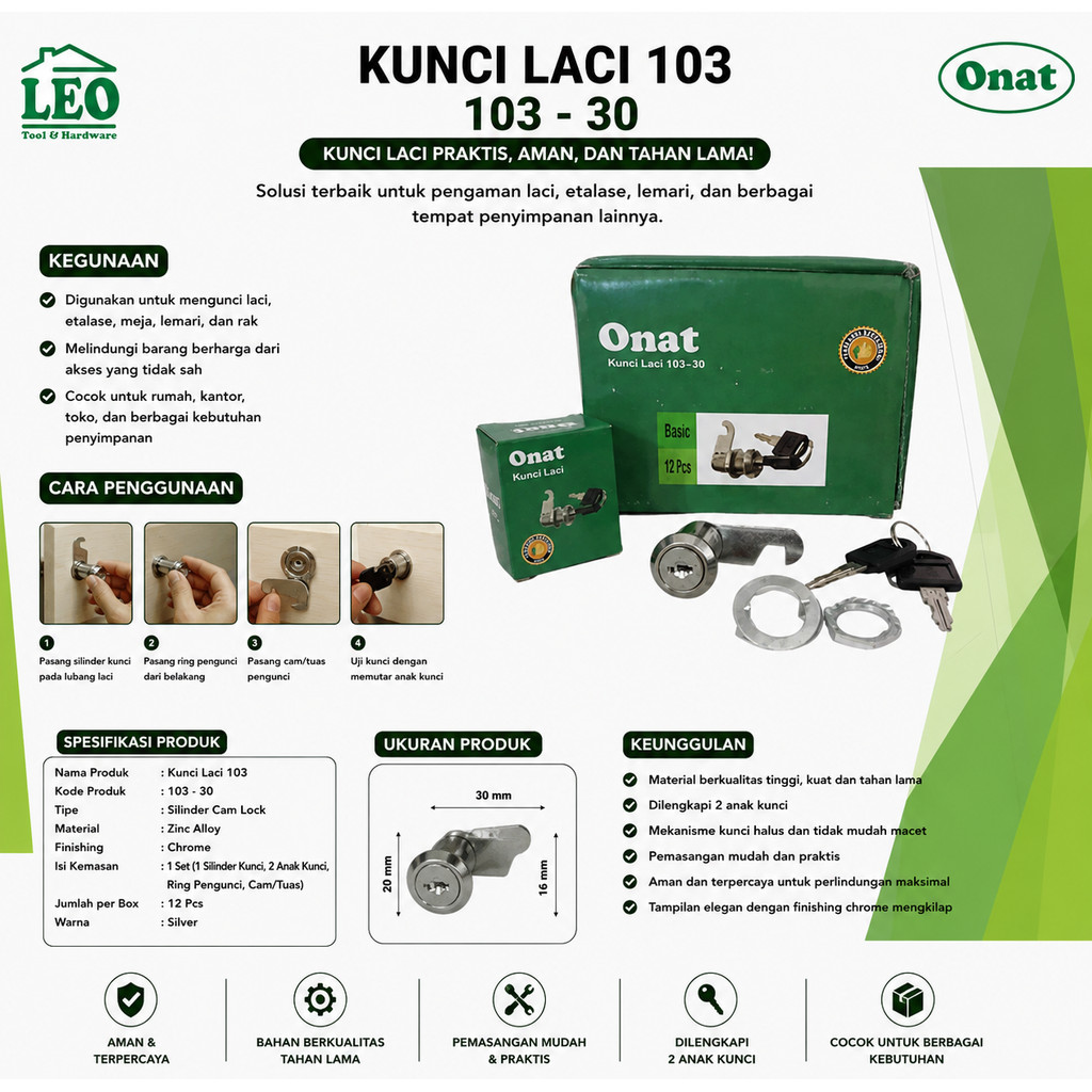 Cam Lock camlock Kunci Laci Lemari ONAT 103 - 30 mm ONAT