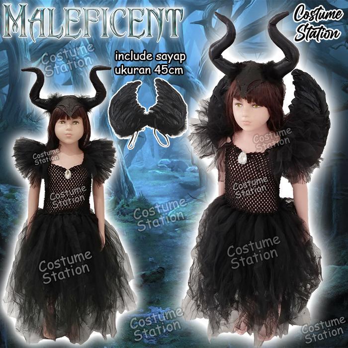 Kostum Maleficent / Costume Witch Penyihir Black Devil Halloween anak - XS (2-3 Tahun)