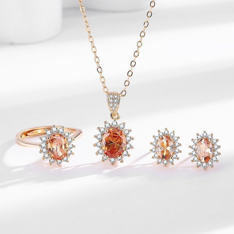 Siaran langsung perhiasan terlaris: kalung, anting, dan cincin emas asli warna champagne dengan berl