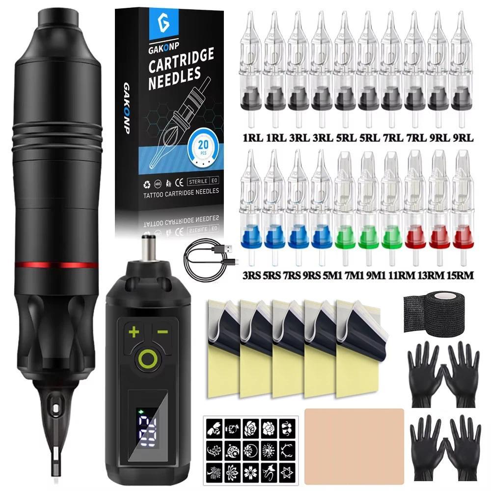 Rotary Wireless Tattoo Pen Kit Set Tattoo Machine Kit with Wireless Power Supply Cartridge Needles f