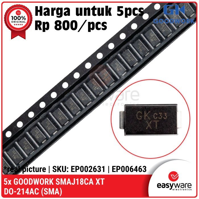 [5 PCS] Dioda SMAJ18CA XT DO-214 TVS Diode SMAJ18 XT SMA SMD 13.7A 400W