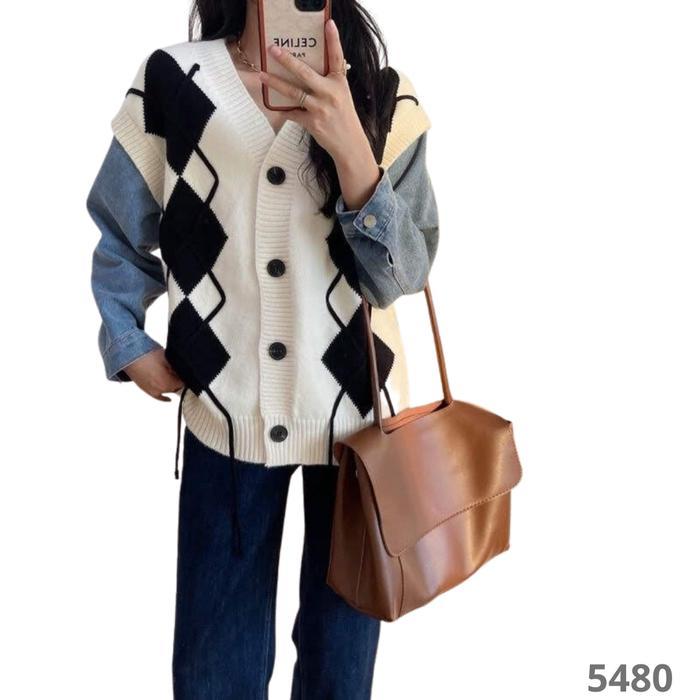 FASHIONABLEshop Jaket Wanita Rajut Denim Premium import jumbo 3xl 5480 - Hitam