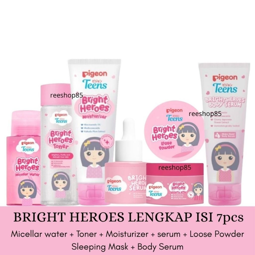 [ISI 7] PIGEON TEENS Bright Heroes 1 Set Paket Lengkap | Skincare Anak SD Remaja Mencerahkan Kulit K