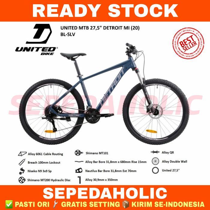Sepeda Gunung 27.5 Inch MTB UNITED DETROIT MI Alloy 3x9 Speed Hidrolik - BL SLV, Size 29"