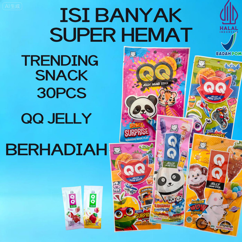 QQ JELLY AGAR BERHADIAH 30 PCS MAINAN JELLY MANIS RASA YOUGURT MANGGA  YOGHURT STOBERI DAN APEL Cemi