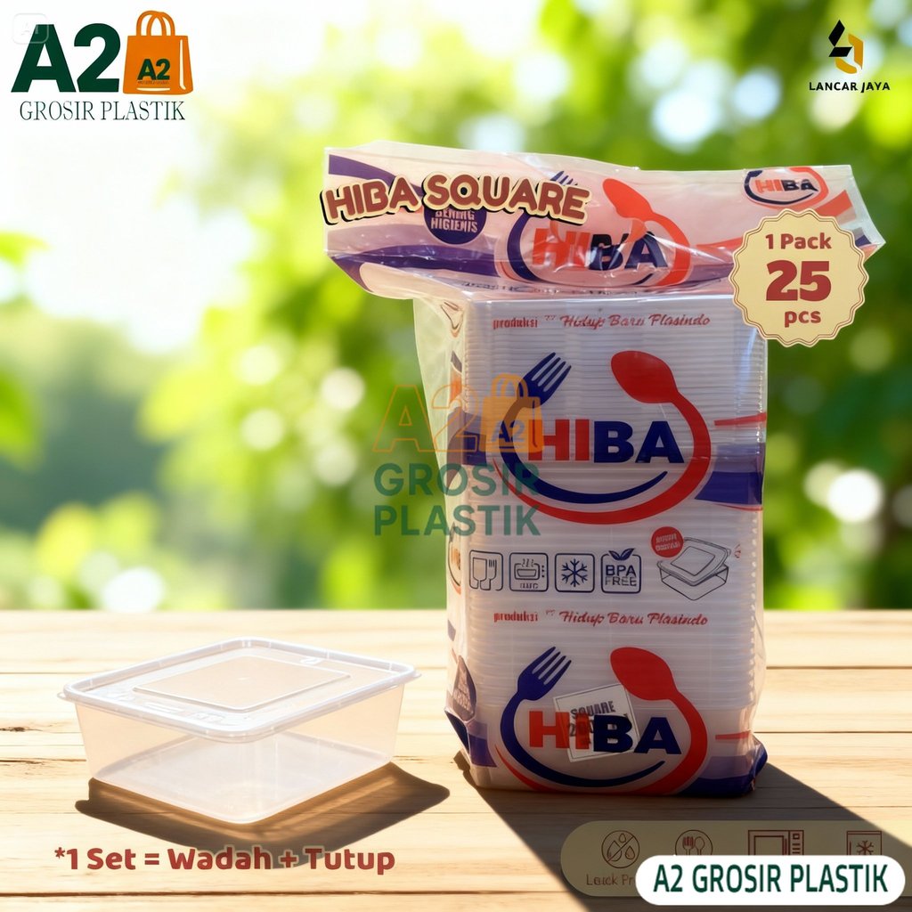 HIBA Thinwall Square Container – Kotak Nasi & Kue Plastik 1000ml 1500ml 2000ml 2400ml 3000ml Tebal