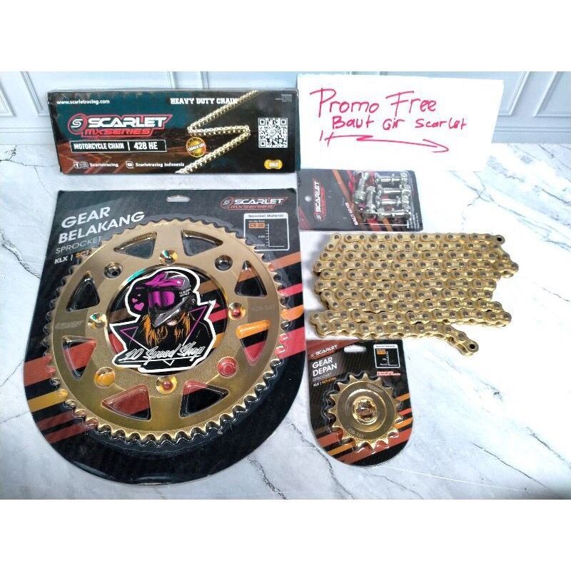Paket Gear Set Klx 150/ Dtracker 150 Scarlet Original Gear Set Klx Dtracker 150 Scarlet Set Rantai s