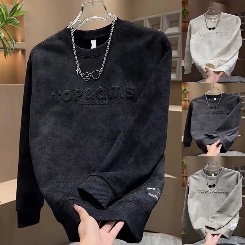 Jaket pria, kepala dicelup, huruf-huruf cetak baja, lengan panjang pria.