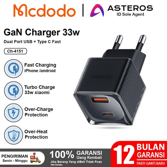 MCDODO Kepala Charger GAN Turbo Charge, VOOC Charge 33w 45w 65w CH-415 - CH-4151 GaN 33W