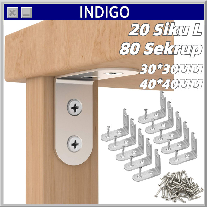 20pcs Siku L+80 PCS Sekrup Siku L Stainless Steel/Plat Siku L /Bracket Siku Penyangga Rak/Siku Rak V