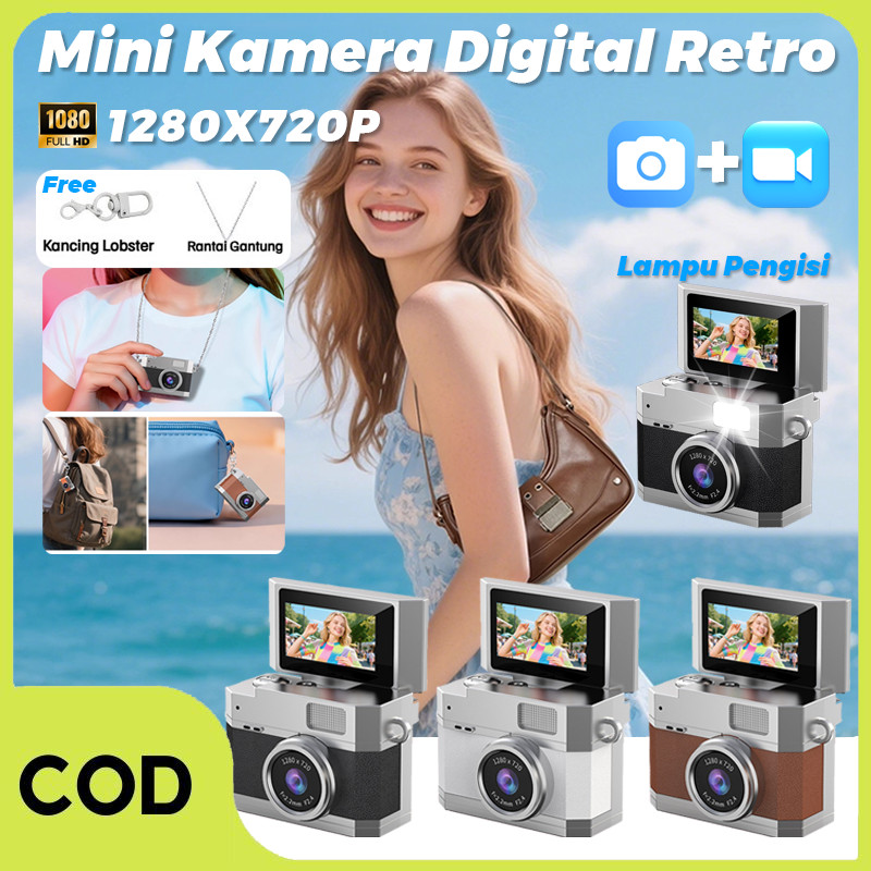 [COD] Mini Kamera Digital Retro 0.96 Inci Kamera Vlog Kamera 1080P 30fps Sports/Kamera Mini Layar Li