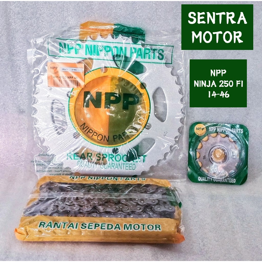 Gear Set Ninja 250 FI NPP 520 - Sepaket Gear Ninja 250 FI Depan Belakang 520x14-46 Rantai 520x108 NP