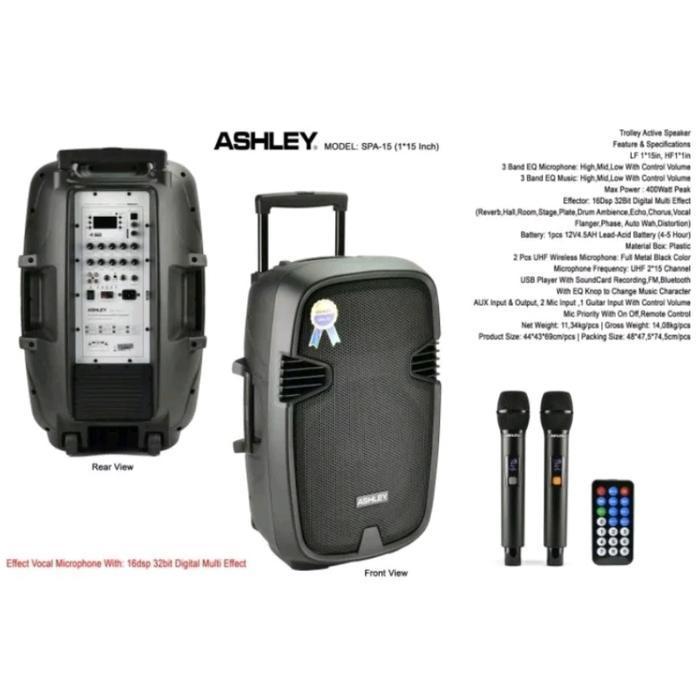 Speaker Portable Ashley 15 Inch SPA15 Spa 15 bonus 2 mic Wireless