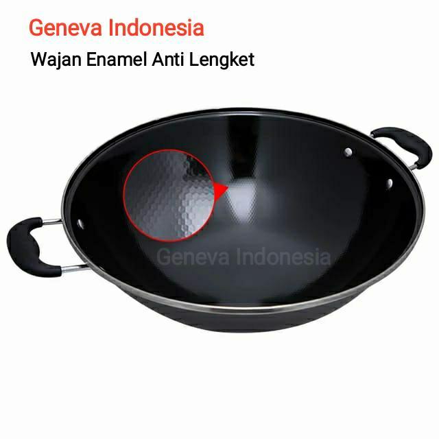 Wajan Penggorengan Kuali Hitam Enamel Anti Lengket 40 cm