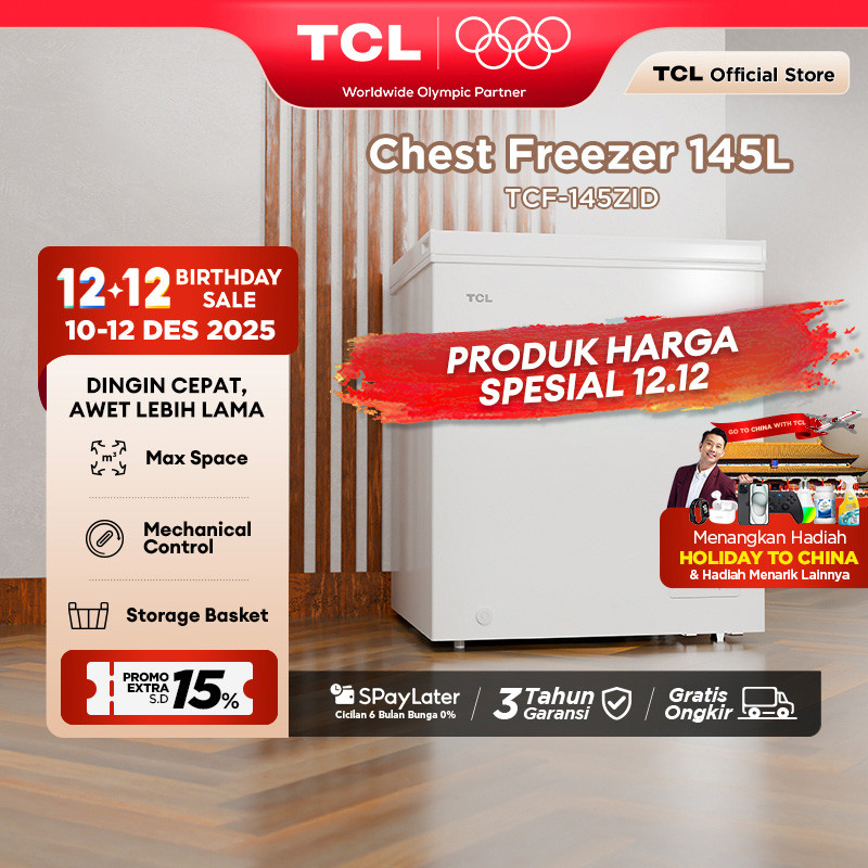 TCL Chest Freezer Kapasitas 145 Liter Super Freezing - Storage Basket Besar - Pembuangan Limbah Air 