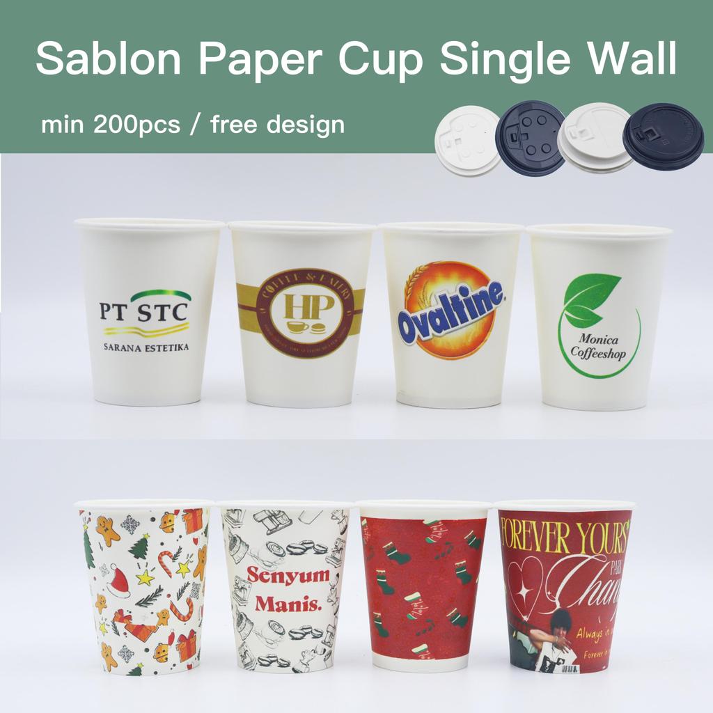 Sablon Paper Cup Tebal Single Wall  8oz 12oz 16oz  22oz Gelas kertas kopi Gelas kertas bubble tea De