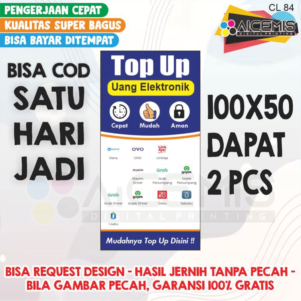 spanduk 1 hari jadi / spanduk banner etalase konter pulsa / spanduk konter hp / banner konter pulsa 