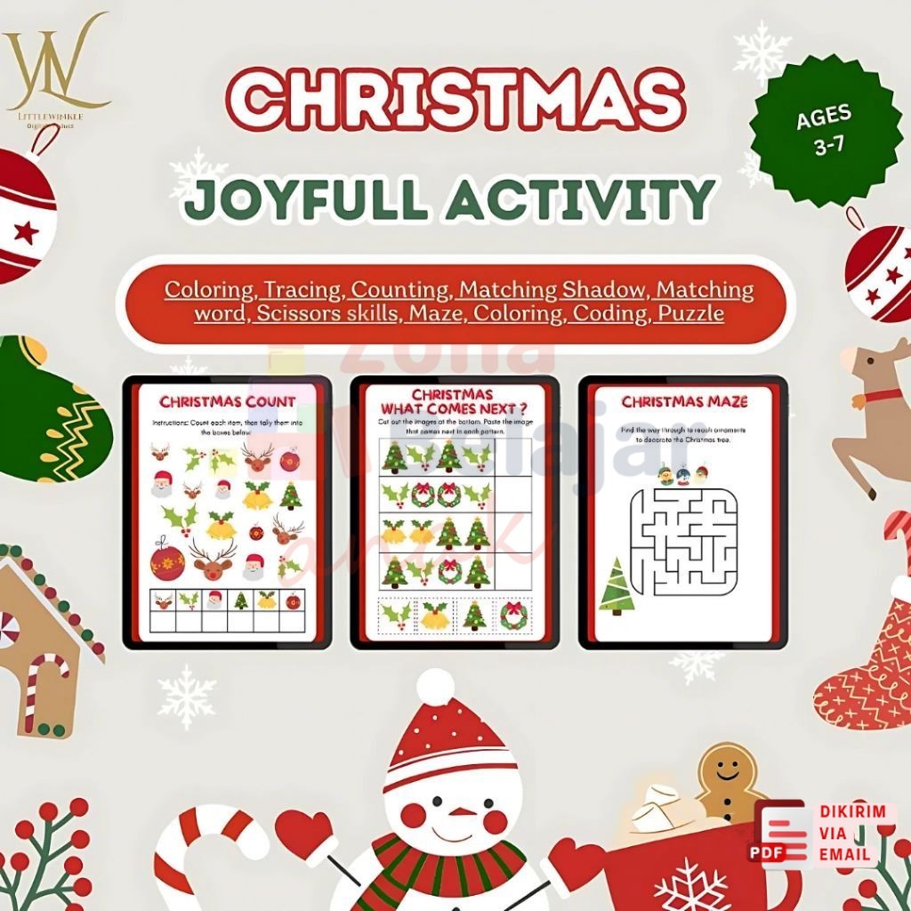 Christmas Joyful Worksheet Anak 3–7 Tahun | Mewarnai, Tracing, Puzzle & Aktivitas Natal