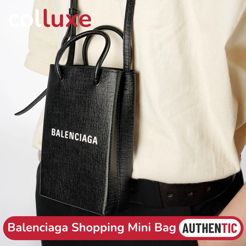 Menyediakan resi Balenciaga Shopping Logo Mini Phone Bag #Tote Bag kulit sapi hitam