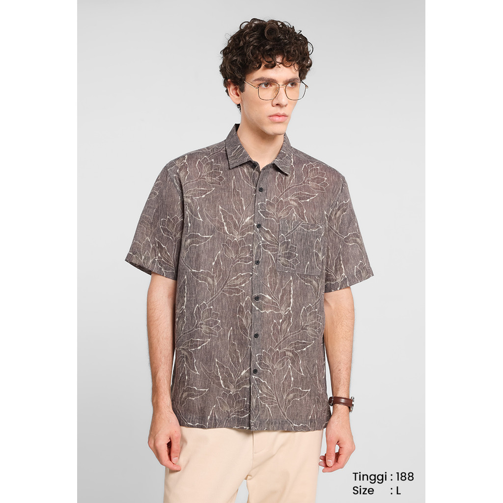 MANZONE - Kemeja Motif Lengan Pendek Pria Danzel 01 Comfort Fit - Black