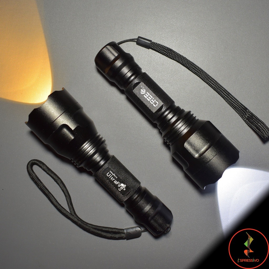 Senter Compact LED police Q5 swat C8 sinar kuning 18650