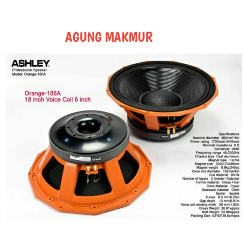 Component speaker ashley orange 186ASpeaker 18inch voice coil 6inch
