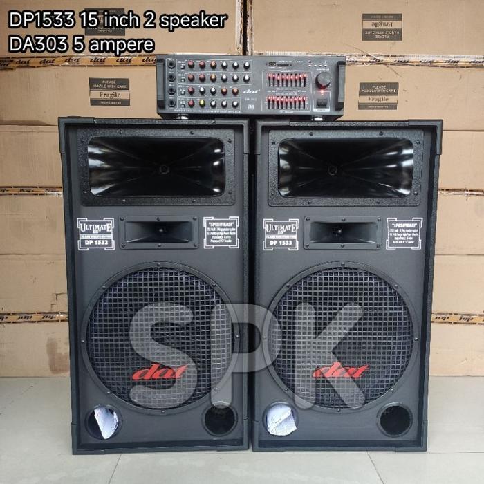 1 Set Paket Karaoke DAT Speaker Pasif DP1533 15 inch Amplifier DA303 Microphone - DP1533+DA303