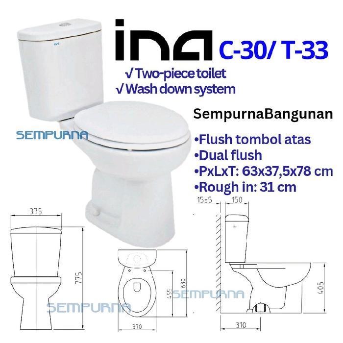 Kloset Closed duduk INA C-20 T-20 C12 T-12 C20 T20 C12 T12 - INA C-30/T-33, Tanpa Peti Kayu