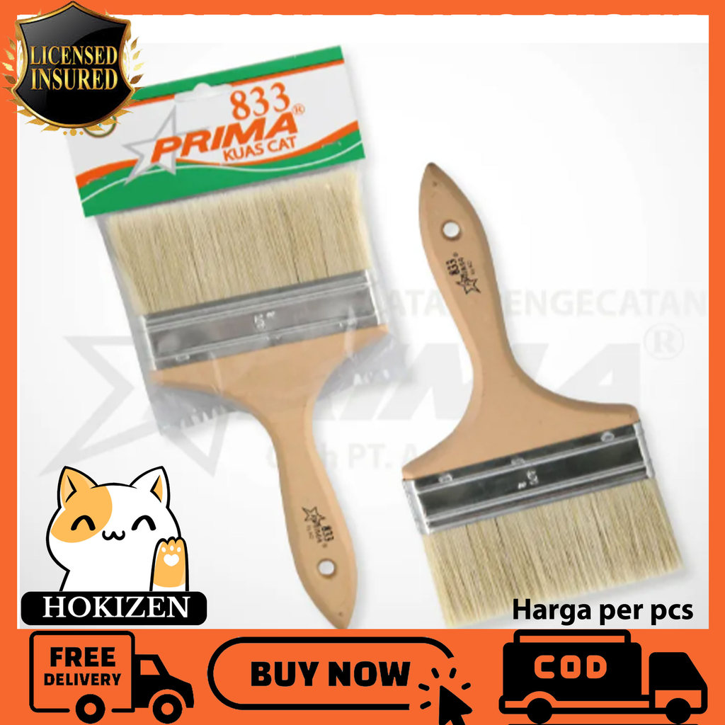Prima 833 Kuas Cat Kayu Paint Brush Bulu Tebal Halus Ukuran Lengkap 1 1 ½ 2 2 ½ 3 4 5 Inci Cat Tembo