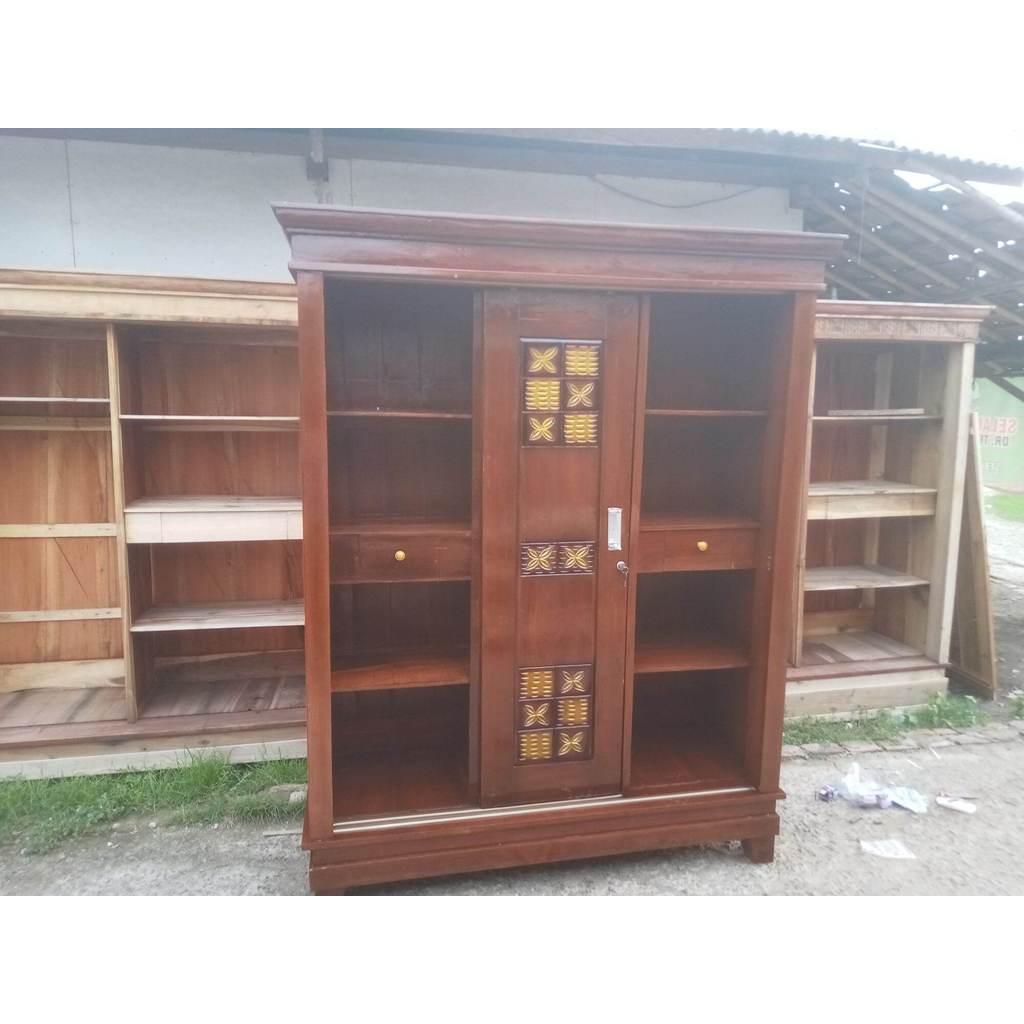 Lemari sleding dobel hambal lemari sleding pintu geser lemari pakaian kayu jati