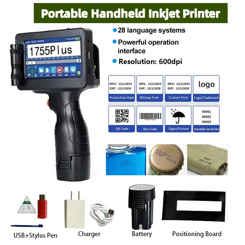 127mm Mini Smart Handheld Inkjet Printer Portable 28 Languages Date Batch Number Handheld Inkjet Pri