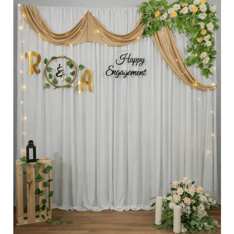 Backdrop Lamaran 2.5x2M Aesthetic | Paket Dekor Tunangan Murah + Custom Inisial Nama