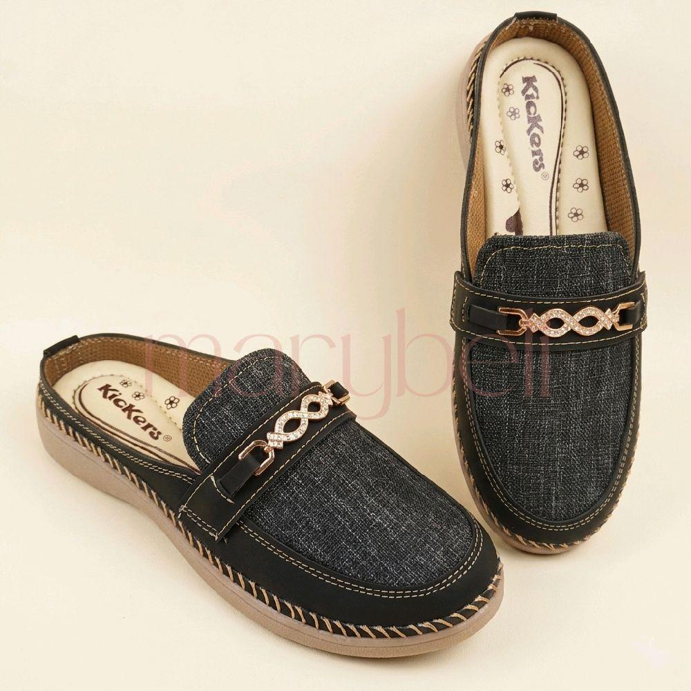 Sepatu Sandal Wanita Jumbo big size Slip-On Murah Sol Karet S77 solCoklat