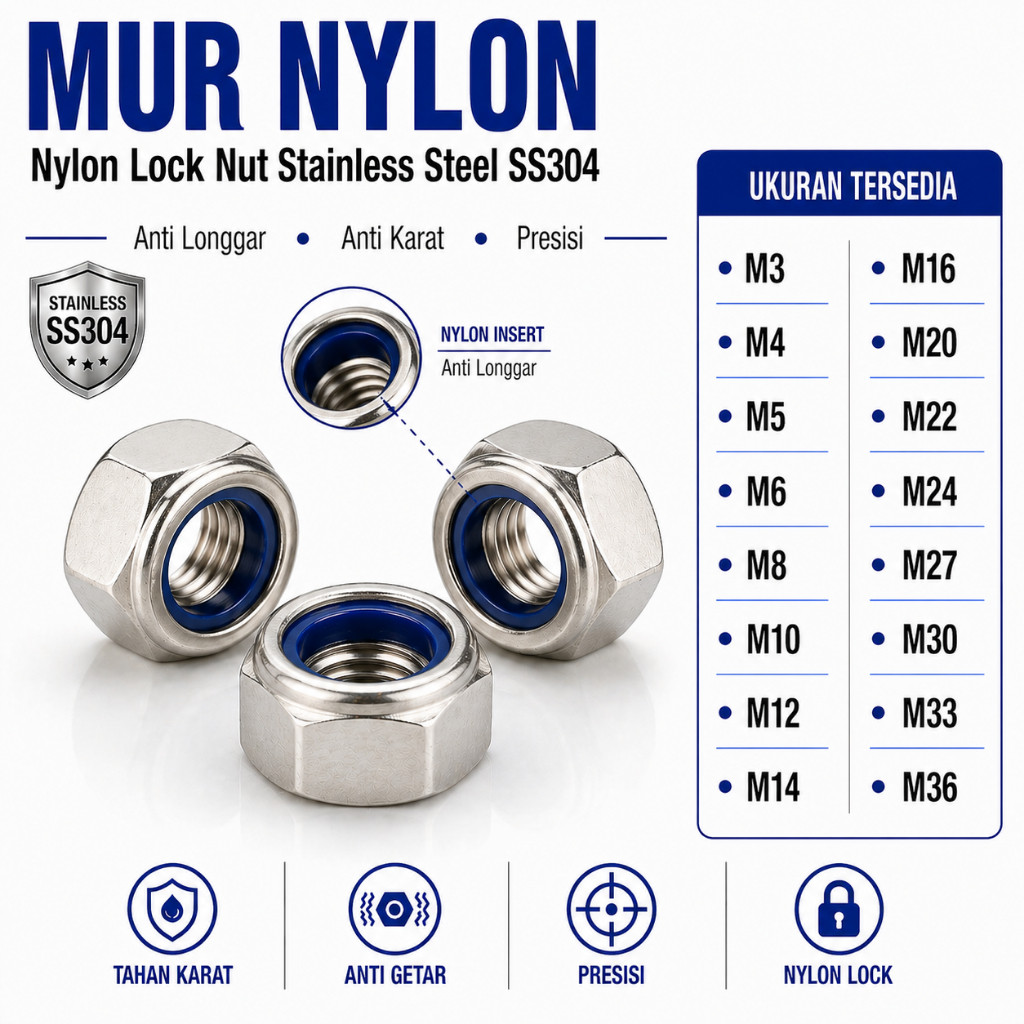 Mur Nylon M30 / Lock Nut M30 Stainless SS304