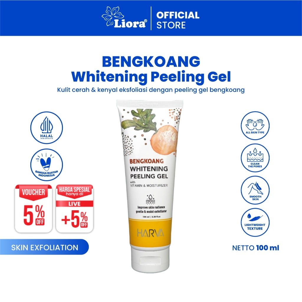 HARVA Whitening Peeling Gel (Bengkoang & Papaya) 100ML | Gel Lembut Perontok Daki dan Ketiak Hitam