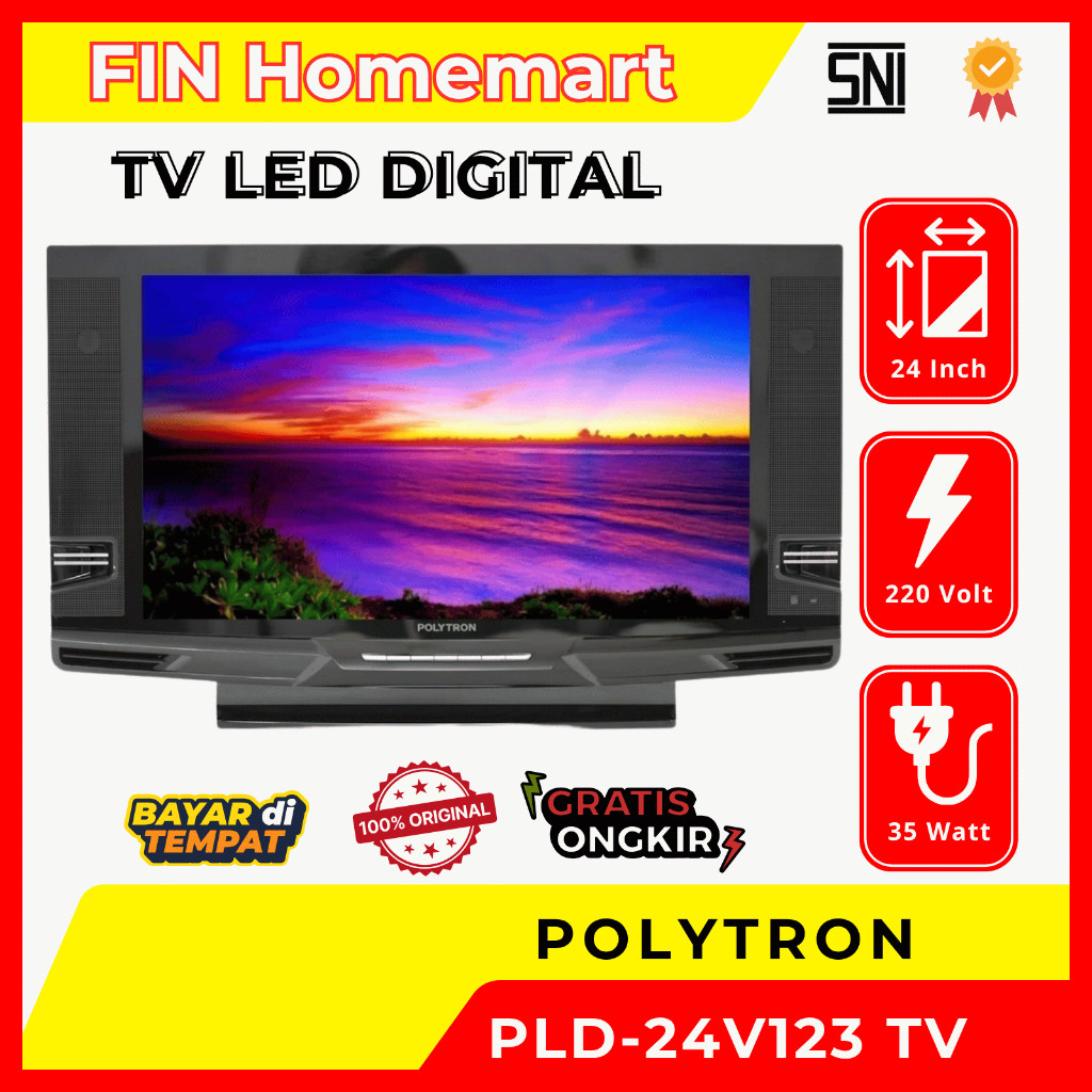 Polytron 24 Inch Digital LED TV PLD 24V123 Digital TV T2 Super Bass Speaker Semi Tabung Garansi Resm