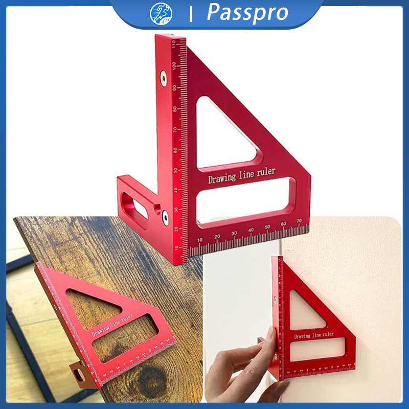 Penggaris Siku Aluminium Segitiga Multifungsi Woodworking Ruler Garisan Siku Tukang Pertukangan