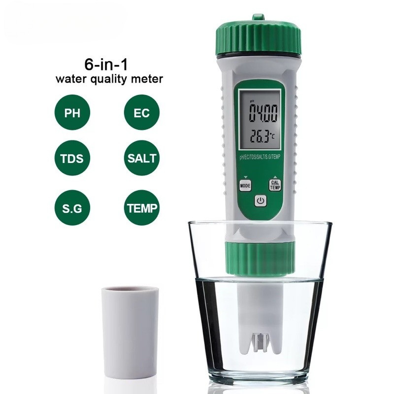 Alat Ukur Kualitas Air 6in1 pH EC TDS Salt SG Temp Meter Digital Laboratorium Akuarium Hidroponik

