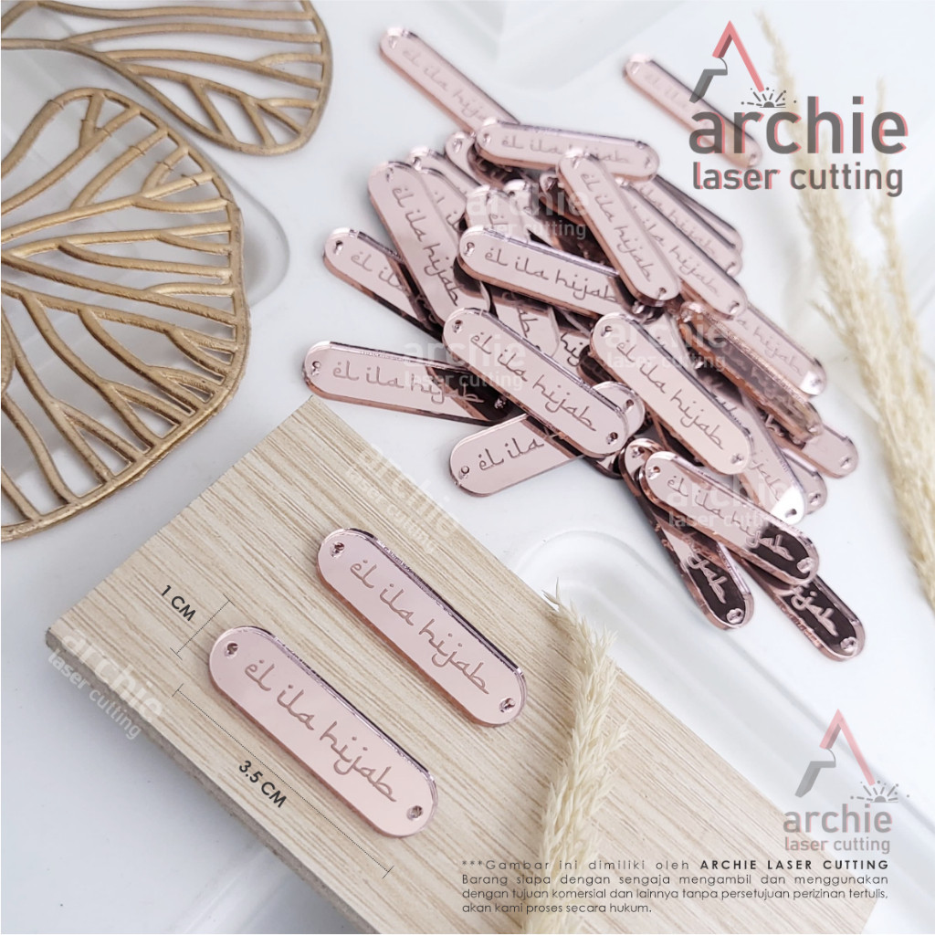 Label Produk Akrilik Mirror ROSEGOLD / Label Jilbab Rebranding Hijab / Label Kerudung / Label Hijab 