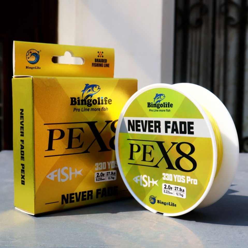 Senar Pancing Never Fade PEX8 Kuning 300m Lure Benang Anti Luntur Kuat Gesek Lembut Casting Jauh Sta