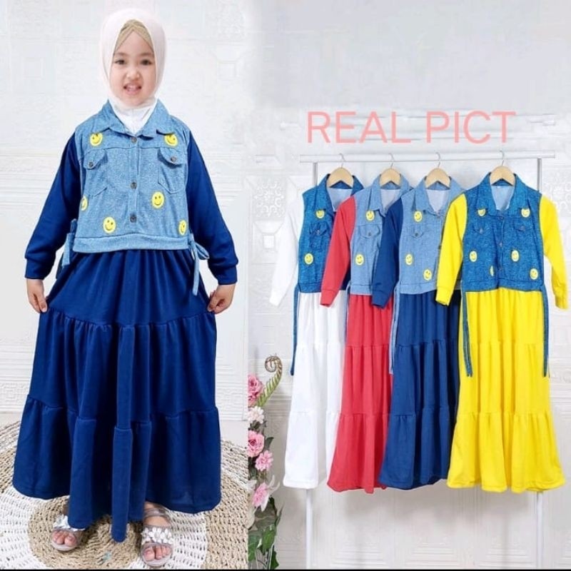 GAMIS DRES ANAK MODEL ROMPI JEANS SERIES ZAHRA