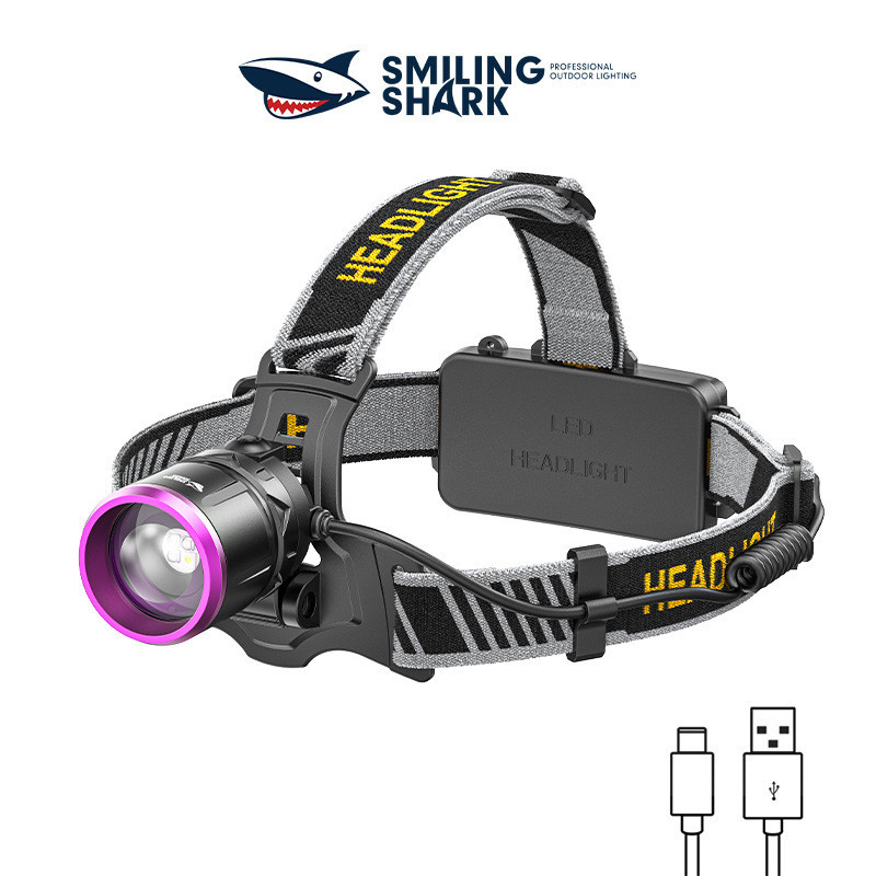 SENTER KEPALA ZOOM UV LED 90W SMLING SHARK TD-0192 - ULTRA VIOLET - CARI KALAJENGKING - TYPE-C